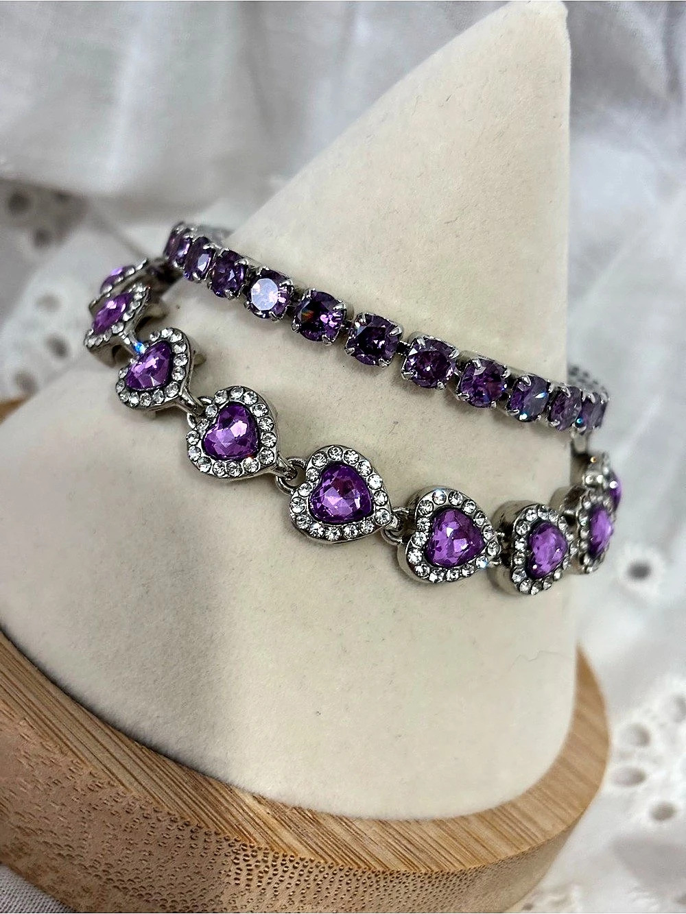 Purple Heart Crystal Tennis Bracelet Set